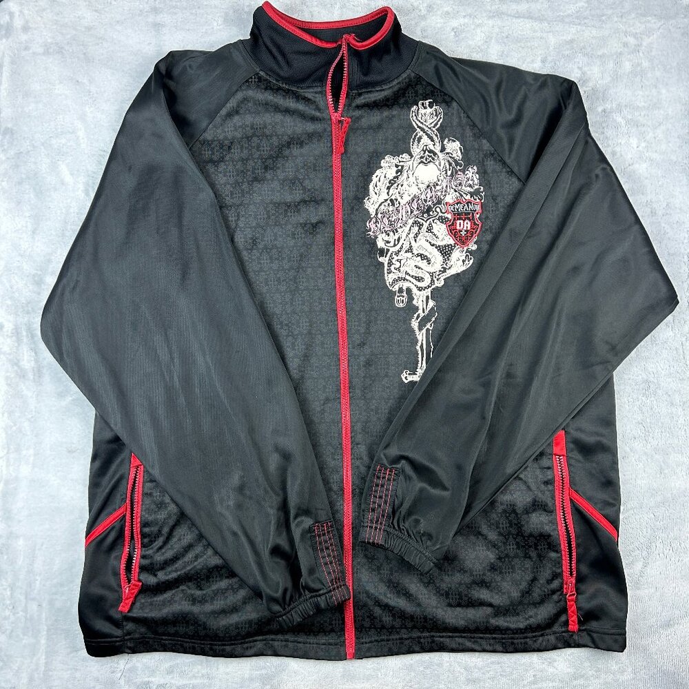 Y2K Affliction Style Full Zip Jacket Mens 4XL Black Double Sided Embroidered 00s